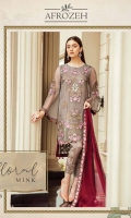 Embroidered Front: 1 Yard  Embroidered Back: 1 Yard  Front With Embroidered Patch: 1 Pc  Embroidered Dupatta: 2.5 Yards  Embroidered Sleeves: 0.75 Yards  Trouser With Embroidered Patch: 1 Pc  Raw Silk Trouser: 2.5 Yards