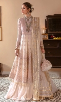 Front body: (26 inches) embroidered lawn. Back body: (26 inches) embroidered lawn. Front/back body border: (2 meter) embroidered organza Front kali: (7 pieces) embroidered lawn Back kali: (2.25meter) embroidered lawn Sleeves: (0.75 meter) embroidered lawn Sleeves border: (1 meter) embroidered organza Front/Back border: (4.5 meter) embroidered organza. Trouser: (2.5 meter) cotton. Dupatta: (2.5 meter) foil printed net