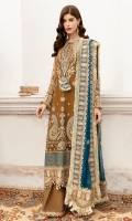 Organza Front ( 1 Meter )  Organza Back ( 1 Meter )  Organza Sleeve ( 0.66 Meter )  Organza Front + Back  Border A ( 2 Meter )  Organza Front + Back + Dupatta Pallu Border B ( 4.5 Meter )  Organza Sleeve Border ( 1 Meter )  Chiffon Dupatta ( 3 Yard )  Viscose Lining ( 2.5 Meter )  Raw Silk Trouser ( 2.5 Yard )