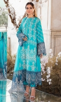 Embroidered Lawn Front: (1 meter)  Embroidered Lawn Back: (1 meter)  Embroidered Lawn Sleeves: (0.75 meter)  Embroidered Organza Border for Front/Back/Sleeves: (3 meter)  Embroidered Chiffon Dupatta: (2 yards)  Embroidered Organza Border: (2.5 yards)  Cotton Trousers: (2.5 yard)