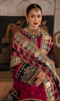 Embroidered Raw Silk Front (1 Meter) Embroidered Raw Silk Back (1 Meter) Embroidered Raw Silk Sleeves (0.66 Meter) Embroidered Velvet Front + Back Borders (2 Meter) Embroidered Velvet Sleeves Borders (1 Meter) Embroidered Velvet Dupatta Pallu (2 Meter) Embroidered Viscose Dupatta Borders 4 Side (8 Meter) Embroidered Velvet Dupatta (1.75 Yards) Embroidered Velvet Dupatta Pallu (2 PC) Embroidered Raw Silk Trouser (2.5 Yards)