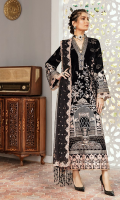 FRONT: 1.5 Meter Velvet - Embroidered BACK: 1.5 Meter Crinkle Chiffon - Embroidered SLEEVES: 0.75 Meter Velvet- Embroidered FRONT/ BACK BORDER: 2 Meter Organza - Embroidered FRONT/ BACK/ SLEEVES BORDER: 3 Meter Velvet - Embroidered DUPATTA: 2.5 Meter Net - Embroidered SLEEVES/ DUPATTA BORDER: 3.5 Meter Organza - Embroidered TROUSER: 2.5 Meter Raw Silk