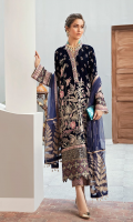 FRONT: 1 Meter velvet - Embroidered BACK: 1 Meter velvet - Embroidered NECKLINE: 1 Meter SLEEVES: 0.75 Meter velvet - Embroidered FRONT/ BACK BORDER OPTION 1: 2 Meter velvet - Embroidered FRONT/ BACK BORDER OPTION 2: 2 Meter velvet - Embroidered SLEEVES BORDER: 1 Meter velvet - Embroidered DUPATTA: 2 Meter Net - Embroidered DUPATTA BORDER: 1.25 Meter Organza - Embroidered TROUSER'S BORDER: 1 Meter velvet - Embroidered TROUSER: 2.5 Meter Raw Silk