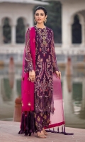 FRONT: 1 Meter Crinkle Chiffon - Embroided  BACK: 1 Meter Crinkle Chiffon - Embroided  SLEEVES: 0.75 Meter Crinkle Chiffon - Embroided  FRONT/ BACK BORDER: 2 Meter Organza - Embroided  SLEEVES/ TROUSER BORDER: 2 Meter Organza - Embroided  DUPATTA: 2.5 Meter Organza - Embroided  TROUSER: 2.5 Meter Raw Silk - Block Print