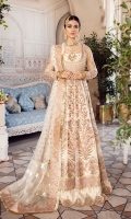 FRONT/ BACK YOKE: 0.75 Meter Net - Embroided  PANNELS: Net - Quantity - 14 - Embroided  FROCK BORDER: 4.5 Meter Organza - Embroided  SLEEVES: 0.75 Meter - Embroided  SLEEVES BORDER: 1 Meter Organza - Embroided  DUPATTA: 2 Meter Net - Embroided  DUPATTA BORDER: 1.25 Meter Jamawar - 2 Sided  DUPATTA BORDER FOUR SIDED: 7.5 Meter Organza - Embroided  TROUSER: 2.5 Meter Jamawar  TROUSER BORDER: 1 Meter - Embroided