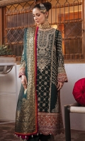 Embroidered chiffon Front center panel: (13 inches) Embroidered chiffon Front side panels: (13 inches) (2 pieces) Side borders: (2 meter) Embroidered chiffon back: (1meter) Embroidered chiffon sleeves: (0.75 yard) Embroidered raw silk border for sleeves: (1 meter) Embroidered Raw silk border for front/back: (2 meter) Embroidered Raw silk border for front/back: (2 meter) Paste printed organza dupatta: (2 yard) Embroidered Raw silk trousers patch:(2 pieces) Raw silk trousers: (2.5 yard) Raw silk trouser border: (1 meter)