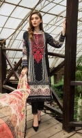 Shirt: 3 meter Lawn Neck Patch: 1 on Tissue Dupatta: 2.5 meter Bamber Chiffon Trouser: 2.5 meter Lawn