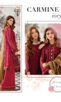Embroidered chiffon for front: 1 yard Embroidered chiffon for back: 1 yard Embroidered chiffon for sleeves: 0.75 yard Embroidered organza border for sleeves: 1 yard Embroidered border patch for front & back: 2 yard Organza dupatta: 2.75 yard Embroidered patch for trousers: 2 yard Embroidered chiffon for front neck patch: 1 yard Trousers: 2.5 yards