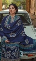 Embroidered Khaddar Front center panel (1 Pc) Embroidered Khaddar Front Left + Right Panels (2 Pc) Plain Khaddar Back (1 Meter) Embroidered Khaddar Sleeves (0.66 Meter) Embroidered Organza front Border (1 Meter) Embroidered Organza back + Sleeves + Trouser Borders (3 Meters) Embroidered wool DUPATTA (2.5 yards) Khaddar Trousers (2.5 Yards)