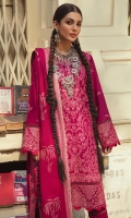 Embroidered Khaddar Front (1 Meter) Plain khaddar Back (1 Meter) Embroidered Khaddar Sleeves (0.66 Meter) Embroidered Organza Fronts + Sleeves Border (2 Meter) Embroidered wool DUPATTA (2.5 yards) Khaddar Trousers (2.5 Yards)