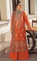 Embroidered Khaddar Front (1 Meter) Plain khaddar Back (1 Meter) Embroidered Khaddar Sleeves (0.66 Meter) Embroidered Organza FRONT Border (1 Meters) Embroidered Organza BACK+ Sleeves Borders (2 Meters) Printed wool DUPATTA (3 Meters) Khaddar Trousers (2.5 Yards)