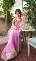 Seven yards of pure luxury ( pure organza ) with hot pink jamawar blouse. The blouse is embellished with delicate zardosi handwork on the neckline. Stand out in 