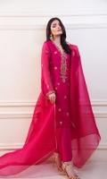 Turn heads in this beautiful ruby rose, enhanced with delicate handmade petals,resham, crystals, Dabka and sequins.