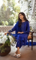 One of our most sought after looks, pure cotton silk with hand ari workmanship on a rich tone of midnight blue. Paired with matching raw embroidered cotton silk trousers and a classic pure crinkle chiffon dupatta. This versatile look can be worn for luncheons or intimate gatherings.
