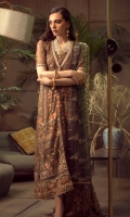 Embroidered Chiffon Front Embroidered Chiffon Back Embroidered Raw Silk Front and Back Hem (Border) Embroidered Organza Neckline Finishing Embroidered Chiffon Sleeves Embroidered Organza Sleeve Patch Raw Silk Pants Embroidered Net Dupatta Embroidered Net Dupatta Pallu Patch