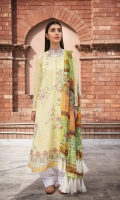 Embroidered Lawn Front Embroidered Lawn Back Embroidered Organza Front and Back Hem (Border) Embroidered Lawn Sleeves Embroidered Organza Sleeve Patch Cotton Pants Digital Print Chiffon Dupatta