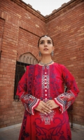 Embroidered Lawn Front Embroidered Lawn Back Embroidered Silk Front and Back Hem (Border) Embroidered Lawn Sleeves Embroidered Organza Sleeve Patch Cotton Pants Embroidered Chiffon Dupatta