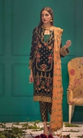 Embroidered Velvet Front Embroidered Velvet Back Embroidered Raw Silk Front and Back Hem (Border) Embroidered Velvet Sleeves Embroidered Raw Silk Sleeve Patch Silk Brocade (Jamawaar Pants) Embroidered Chiffon Dupatta with Sequins