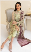Embroidered Organza Front Plain Organza Back Embroidered Organza Front and Back Hem (Border) Embroidered Organza Sleeves Embroidered Organza Sleeve Patch Grip Lining Raw Silk Pants Embroidered Net Dupatta