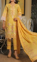 3.0 Meter Printed Lawn Shirt With Embroidered Front. 2.5 Meter Printed Lawn Dupatta . 2.5 Meter Dyed Trouser.