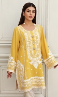 Yellow chiffon georgette shirt with Kashmiri embroidery and comes with straigh pants.