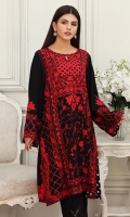 Black chiffon georgette shirt with intricate red Kashmiri embroidery, comes with straight pants.