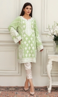 Elegant pistachio green chiffon georgette shirt accentuated with Kashmiri embroidery and comes with white pants.