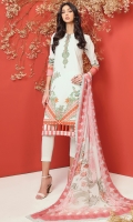 Shirt: Digital Printed Light Cambric Shirt 3.12 Meters Separate Embroidered Neckline On Organza Fabric: Cambric  Dupatta: Digital Printed Chiffon Dupatta Fabric: Chiffon  Trousers: Dyed Cambric Trousers Fabric: Cambric