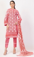 3 Pc Printed Lawn Suit With Chiffon Dupatta