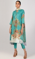 3 Pc Printed Cotton Satin Suit With Silk Dupatta