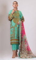 3 Pc Embroidered Lawn Suit With Silk Dupatta