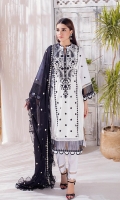 Shirt Front : Full Front Embroidered Cambric Shirt Back : Dyed Cambric Sleeves : Embroidered Cambric Dupatta : Embroiderd Chiffon Trouser : Dyed Cambric  Embroidery Details: Full Embroidered Shirt's Front Embroidered Sleeves Embroiderd Dupatta