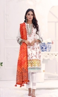 Shirt: Embroidered & Digital Printed Cambric (3 meters) Dupatta: Digital Printed Brosha Jacquard (2.5 meters) Trouser: Dyed Cambric (2.5 meters)  Embroidery Details: Full Front Embroidered Shirt