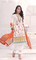 Shirt: Embroidered & Digital Printed Cambric (3 meters) Dupatta: Digital Printed Brosha Jacquard (2.5 meters) Trouser: Dyed Cambric (2.5 meters)  Embroidery Details: Full Front Embroidered Shirt