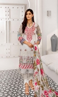 Shirt: Digital Printed Lawn (3 meters) Dupatta: Digital Printed Lawn (2.5 meters) Trouser: Dyed Cotton (2.5 meters)  Embroidery Details: Full Front Embroidered Shirt