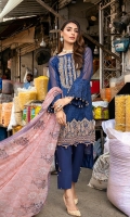 Details: Shirt: Digital Printed Lawn (3 meters) Dupatta: Digital Printed Lawn (2.5 meters) Trouser: Dyed Cotton (2.5 meters)  Embroidery Details: Embroidered Gala on Shirt