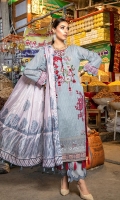Details: Shirt: Digital Printed Lawn (3 meters) Dupatta: Digital Printed Lawn (2.5 meters) Trouser: Dyed Cotton (2.5 meters)  Embroidery Details: Embroidered Gala on Shirt