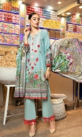 Details: Shirt: Digital Printed Lawn (3 meters) Dupatta: Digital Printed Lawn (2.5 meters) Trouser: Dyed Cotton (2.5 meters)  Embroidery Details: Embroidered Gala on Shirt