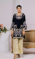 Fabric Details: Shirt Front: Embroidered Velvet Shirt Back: Plain Velvet Shirt Sleeves: Embroidered Velvet  Embroidery Details: Shirt Front: Thread and Tilla work on Gala and Daman Shirt Sleeves: Thread and Tilla work