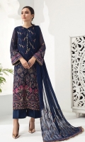 Embroidered Chiffon Shirt Front Embroidered Chiffon Back Embroidered Chiffon Sleeves Embroidered Chiffon Chiffon Dupatta Dyed Trouser