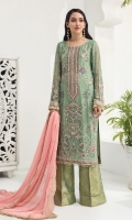 Embroidered Chiffon Shirt Front Embroidered Chiffon Back Embroidered Chiffon Sleeves Embroidered Chiffon Chiffon Dupatta Dyed Trouser