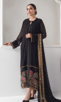 Embroidered Chiffon Shirt Front Embroidered Chiffon Back Embroidered Chiffon Sleeves Embroidered Chiffon Chiffon Dupatta Dyed Trouser