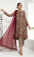 Embroidered Chiffon Shirt Front Embroidered Chiffon Back Embroidered Chiffon Sleeves Embroidered Chiffon Chiffon Dupatta Dyed Trouser