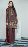 Embroidered Chiffon Front Embroidered Chiffon Back Embroidered Chiffon Sleeves Embroidered Chiffon Dupatta Grip Trouser