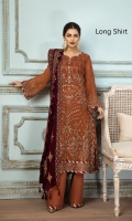 Embroidered Chiffon Front  Embroidered Chiffon Back Embroidered Chiffon Front + Back Body Embroidered Chiffon Front + Back Patch  Embroidered Chiffon Sleeves Embroidered Micro Velvet 9000 Shawl Dyed Raw Silk Trouser