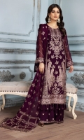Embroidered Chiffon Front Center Panel Embroidered Chiffon Right + Left Panel Embroidered Chiffon Front + Back Patch 2 Embroidered Chiffon Back Embroidered Chiffon Sleeves Embroidered Chiffon Pallu Dupatta Embroidered  Chiffon Trouser Patch Embroidered Russian Grip Trouser