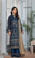 Embroidered Chiffon Front  Embroidered Chiffon Back Embroidered Chiffon Front + Back Body Embroidered Chiffon Front + Back Patch 2 Embroidered Chiffon Sleeves Embroidered Chiffon Dupatta Dyed Russian Grip Trouser
