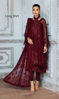 Embroidered Chiffon Front  Embroidered Chiffon Front + Back Patch Embroidered Chiffon Back Embroidered Chiffon Sleeves Embroidered Neckline Patch Embroidered Chiffon Dupatta Embroidered Chiffon Dupatta Patch Dyed Raw Silk Trouser