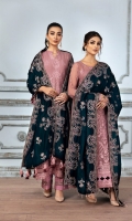 Embroidered Chiffon Front  Embroidered Chiffon Back Embroidered Chiffon Right + Left Kalli Embroidered Chiffon Front + Back Patch  Embroidered Chiffon Sleeves Embroidered Micro Velvet 9000 Shawl Dyed Raw Silk Trouser