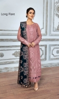 Embroidered Chiffon Front  Embroidered Chiffon Back Embroidered Chiffon Right + Left Kalli Embroidered Chiffon Front + Back Patch  Embroidered Chiffon Sleeves Embroidered Micro Velvet 9000 Shawl Dyed Raw Silk Trouser